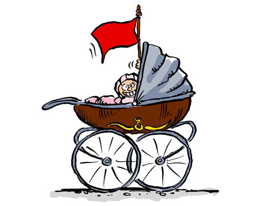 Baby mit roter Fahne