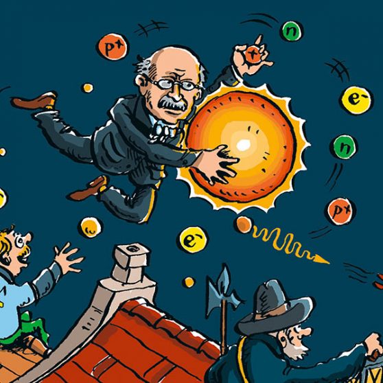 Wimmelbild zur Geschichte der Welle-Teilchen-Physik