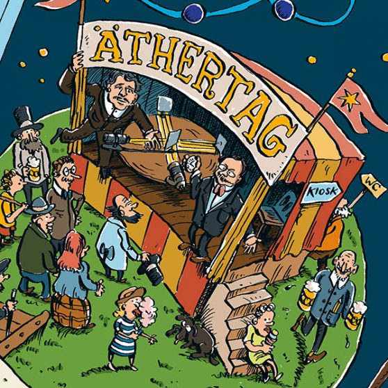 Wimmelbild zur Geschichte der Welle-Teilchen-Physik