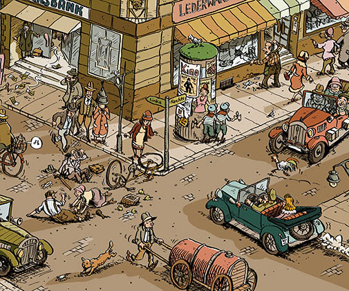 Wimmelbild 20er Jahre - 100 Jahre R+V Versicherung