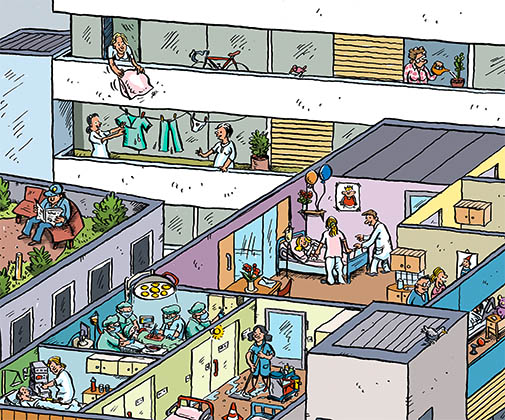 Wimmelbild Krankenhaus